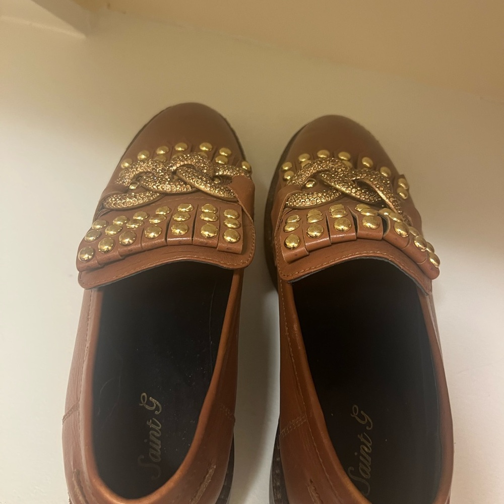 Brown Loafers with Gold Accents